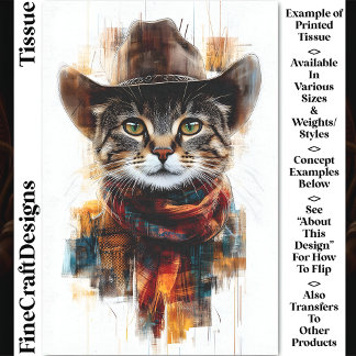 Wilde West Cowboy Kat, Hoed & Sjaal DB3 Decoupage Tissuepapier