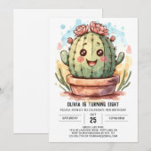 Wilde West Elegante Waterverf Cactus Meisje Verjaa Kaart (Voorkant / Achterkant)