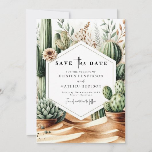 Wilde West Romantische Cactus Bruiloft Save The Date (Voorkant)