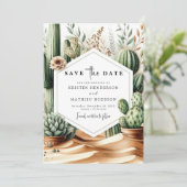 Wilde West Romantische Cactus Bruiloft Save The Date (Staand voorkant)