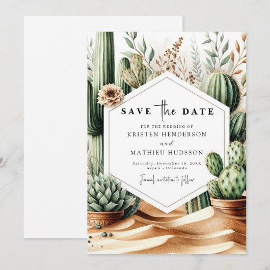 Wilde West Romantische Cactus Bruiloft Save The Date (Voorkant / Achterkant)