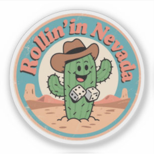 Wilde Westen ontmoet Vegas_ Nevada Cactus Vintage Sticker