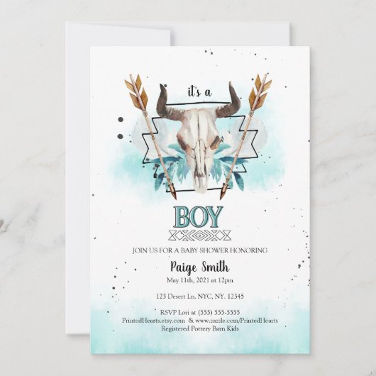 Wilde Westen | Rustieke Schedel & Pijlen Jongens B Kaart (Voorkant)