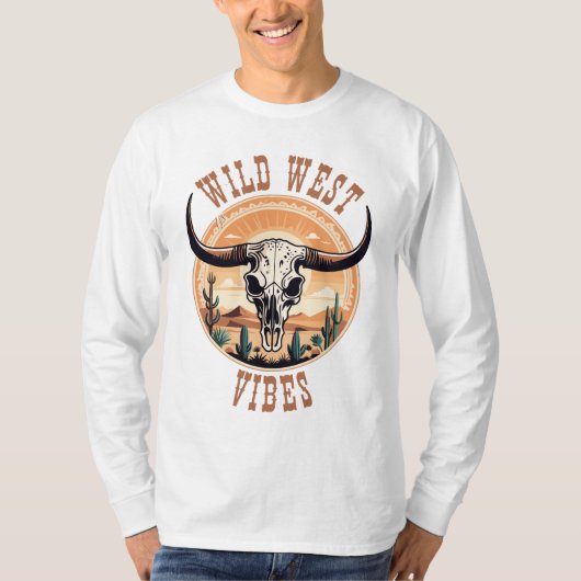 Wilde Westen-sfeer Koeienschedel T-shirt (Voorkant)