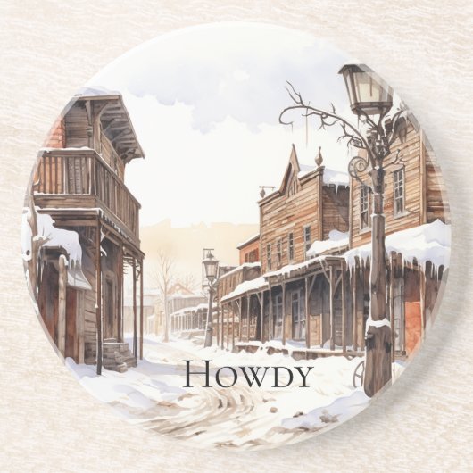 Wilde Westen Winter Zandsteen Onderzetter (Voorkant)