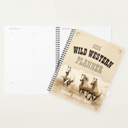 Wilde Western! Horses. Bewerkbare mannen Planner (Display)