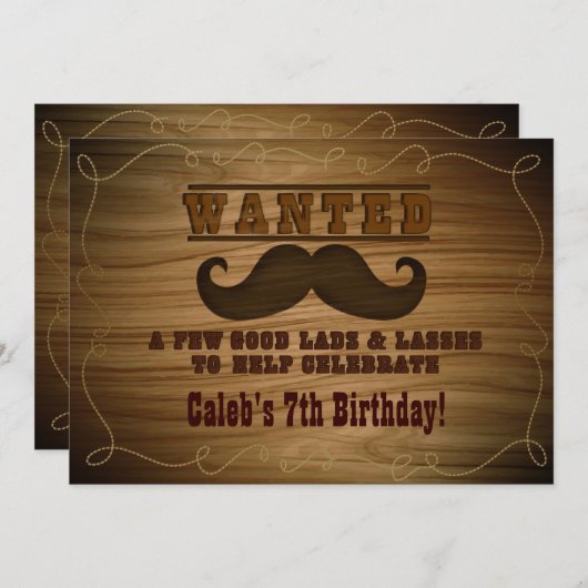 Wilde Westerne Cowboy Mustache Uitnodiging (Voorkant / Achterkant)
