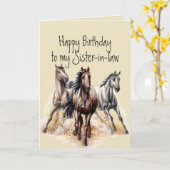 Wilde Westerne paarden Birthday Zuster-in-law Anim Kaart (Gele Bloem)