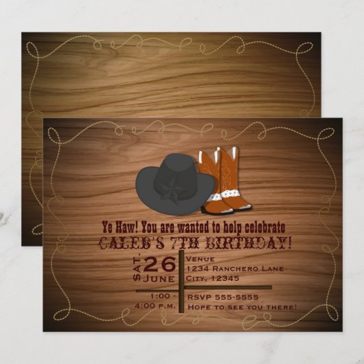 Wilde westerse landelijke touwlaarzen en hoed uitn kaart (Voorkant / Achterkant)