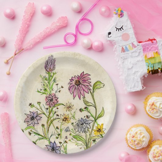 Wilde wilde bloemen op een papieren bord (Feest)