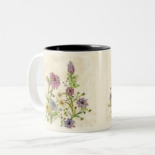 Wilde wilde bloemen tweekleurige koffiemok (Voorkant links)