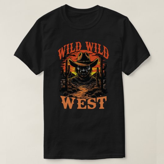 Wilde Wilde West Cowboy Zonsondergang T-shirt (Design voorkant)