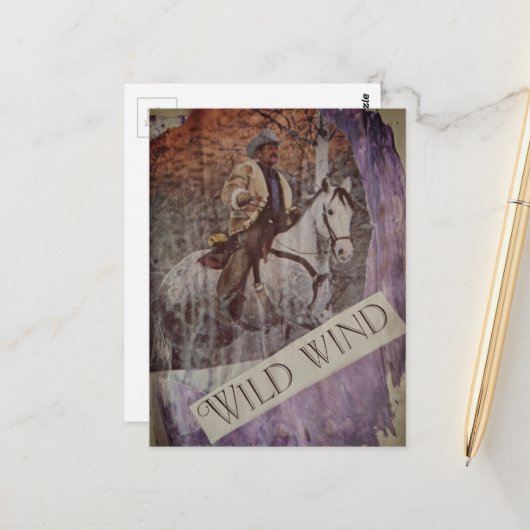 Wilde Wind Retro Cowboy en Paard Briefkaart (Voorkant / Achterkant in situ)