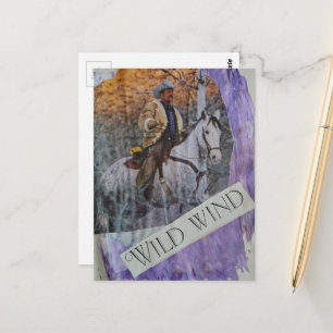 Wilde Wind Retro Cowboy op Paars Briefkaart