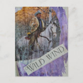 Wilde Wind Retro Cowboy op Paars Briefkaart (Voorkant)