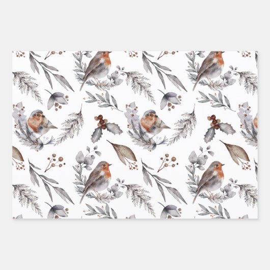 Wilde wintervogels Fox lekt botanisch Inpakpapier Vel (Voorkant)