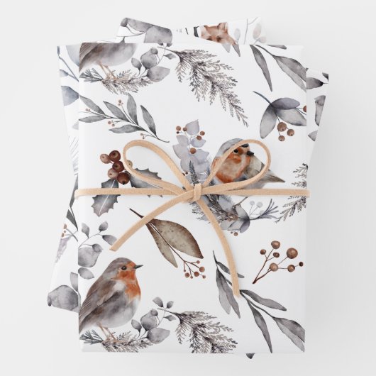 Wilde wintervogels Fox lekt botanisch Inpakpapier Vel (In situ)