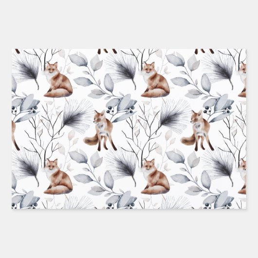 Wilde wintervogels Fox lekt botanisch Inpakpapier Vel (Voorkant 3)