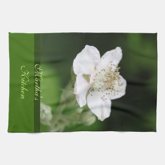 Wilde witte frambozenbloem theedoek (Horizontaal)