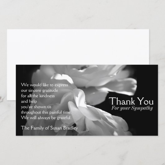 Wilde Witte Rozen 1 Condoleance Dank Je Bedankkaart (Voorkant / Achterkant)