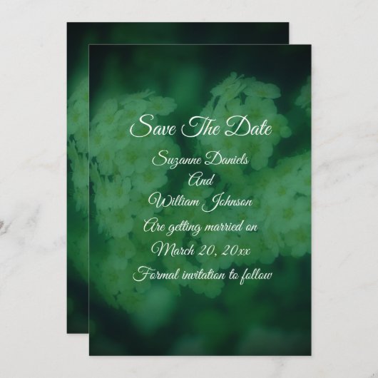 Wilde witte rozen bloemenbruiloft save the date (Voorkant / Achterkant)