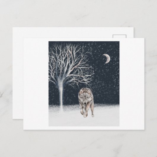 Wilde wolf geschilderd in waterverf tijdens de win briefkaart (Voorkant / Achterkant)