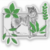 Wilde Wolf & Groene Bladeren - Natuurkunst Sticker (Voorkant)
