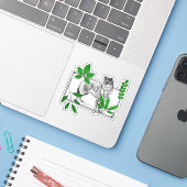 Wilde Wolf & Groene Bladeren - Natuurkunst Sticker (Laptop met iPhone)
