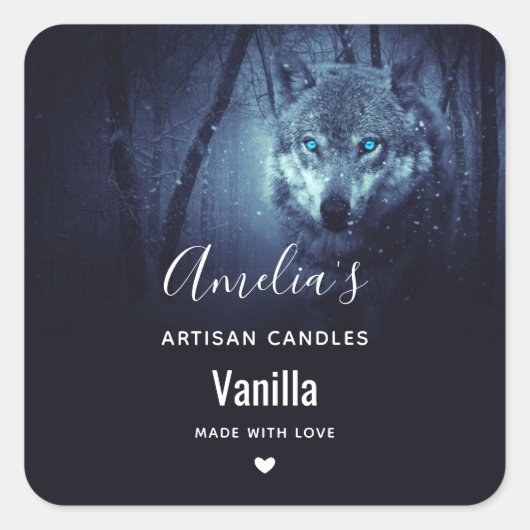Wilde Wolf met Amazing Blue Eyes Kandle Business Vierkante Sticker (Voorkant)