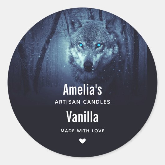 Wilde Wolf met Magical Blue Eyes Kandle Business Ronde Sticker (Voorkant)