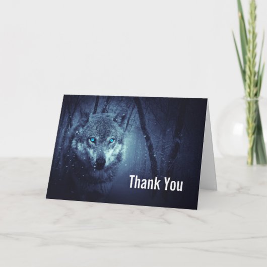 Wilde Wolf met Mooie Blauwe Ogen Dank Je Kaart (Voorkant)