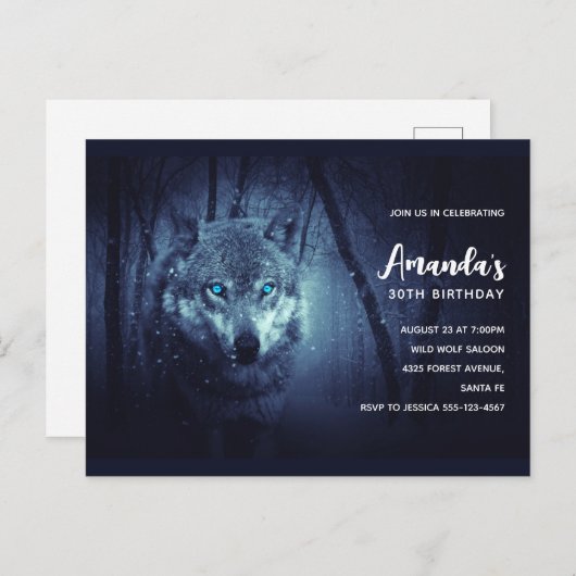 Wilde Wolf met prachtige blauwe ogen Birthday Invi Briefkaart (Voorkant / Achterkant)