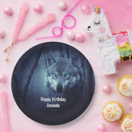 Wilde Wolf met prachtige blauwe ogen Birthday Papieren Bordje