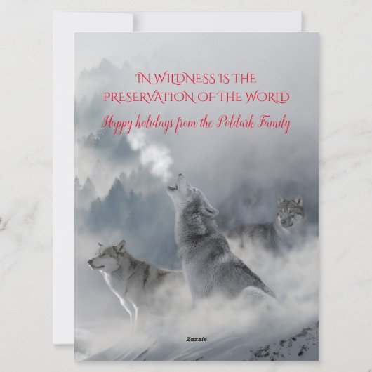 Wilde wolven in sneeuwkerst in het wild feestdagenkaart (Achterkant)