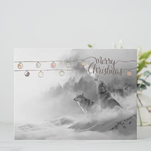 Wilde wolven in sneeuwkerst in het wild feestdagenkaart (Staand voorkant)
