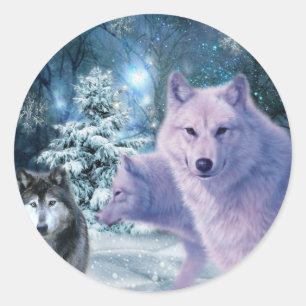 Wilde wolven van Majestic in het bos Ronde Sticker