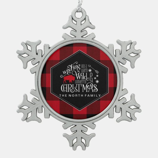 Wilde Wonderful Kerstrode Buffalo Pset ID604 Tin Sneeuwvlok Ornament (Voorkant)