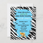 wilde zebra blauwe babydoucheuitnodigingen! kaart (Achterkant)