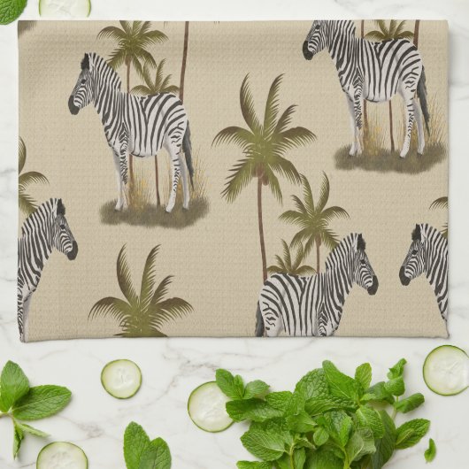 Wilde Zebra- en palmbomen Theedoek (Gevouwen)