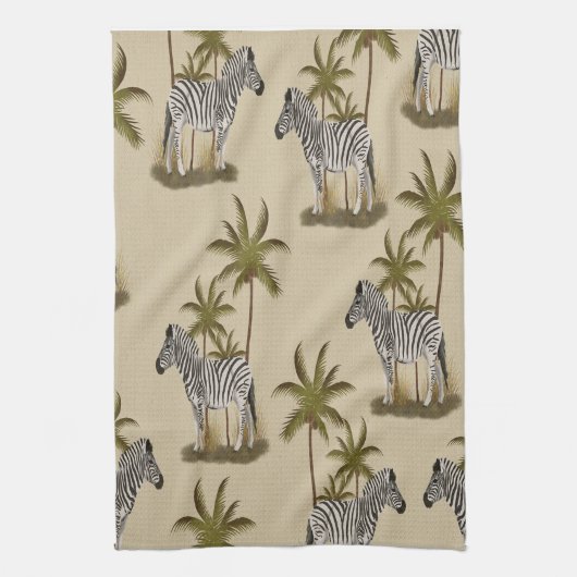 Wilde Zebra- en palmbomen Theedoek (Verticaal)
