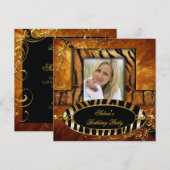 Wilde Zebra Tiger Caramel Birthday Party Kaart (Voorkant / Achterkant)