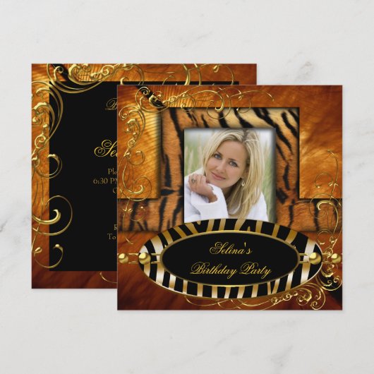 Wilde Zebra Tiger Caramel Birthday Party Kaart (Voorkant / Achterkant)