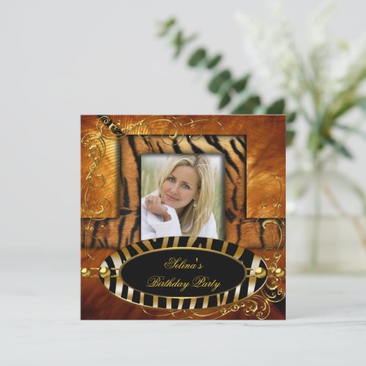 Wilde Zebra Tiger Caramel Birthday Party Kaart (Staand voorkant)