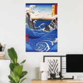 Wilde zee die op de rotsen breekt, Hiroshige Poster (Thuiskantoor)