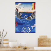Wilde zee die op de rotsen breekt, Hiroshige Poster (Keuken)