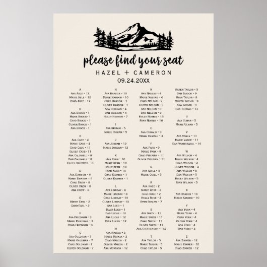  Wilde Zitkast Alfabetische Zitplaats Poster (Voorkant)