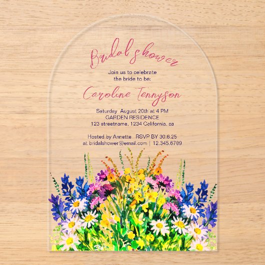 Wilde zomerbloemen, bruidsuitnodiging acryl uitnodigingen (Voorkant)