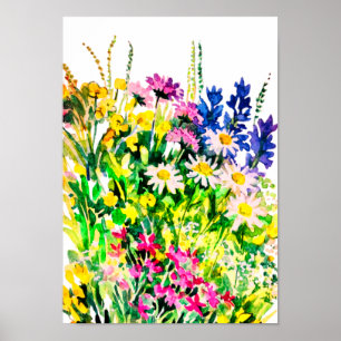 Wilde zomerbloemen in het veld poster
