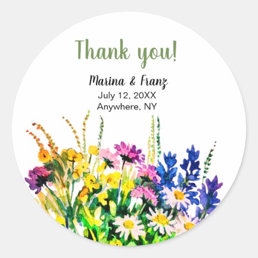 Wilde zomerbloemen ronde sticker (Voorkant)