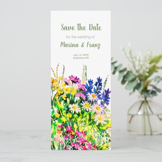 Wilde zomerbloemen save the date (Staand voorkant)